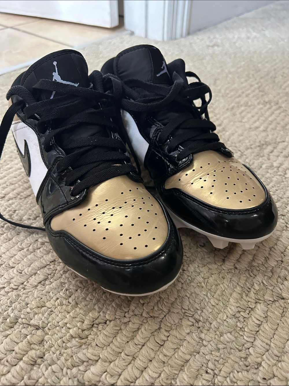 Nike Air Jordan 1 Low Cleat - White Black Gold - Picture 2 of 14
